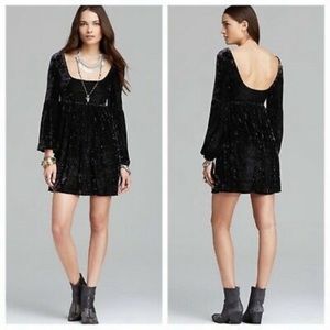 Free People “Oh so easy” Black Crushed Velvet Dress Sz XS